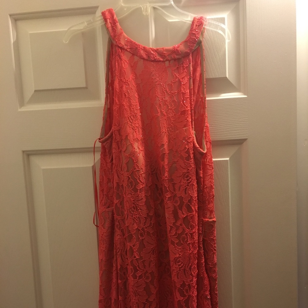floor length coral dress